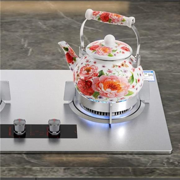 2.6 Quart Enamel Tea Kettle Stovetop, Large Porcelain Enameled Teakettle - Picture 5 of 8